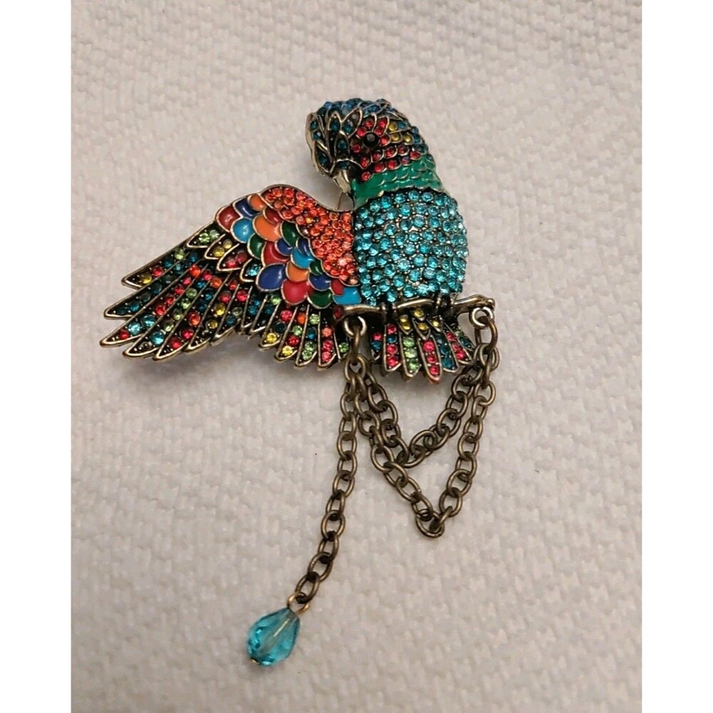 Multicolor Parrot Rhinestone Brooch 3.5" X  2.5"